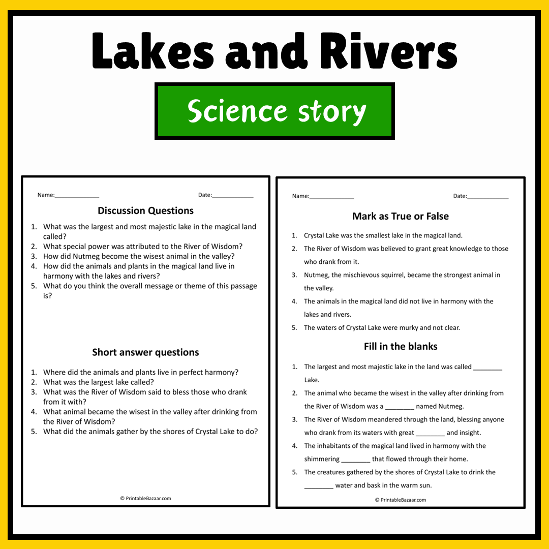 Lakes and Rivers | Science Story Reading Comprehension Activity