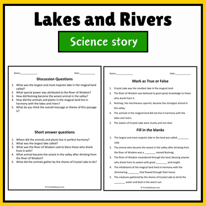 Lakes and Rivers | Science Story Reading Comprehension Activity