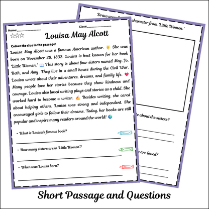 Louisa May Alcott | Short Reading Comprehension Creative Worksheet