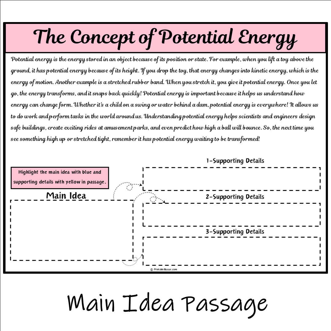 The Concept of Potential Energy | Main Idea and Supporting Details Reading Passage and Questions