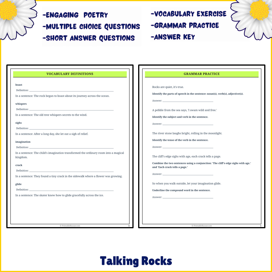 Talking Rocks | Poem Grammar Worksheet Printable Activity