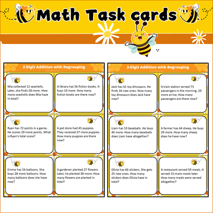 2-Digit Addition with Regrouping | Math Task Cards