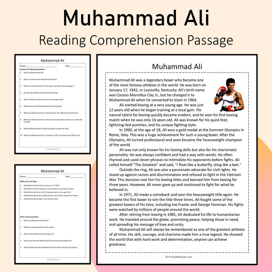 Muhammad Ali | Reading Comprehension Passage Printable Activity