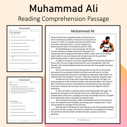 Muhammad Ali | Reading Comprehension Passage Printable Activity