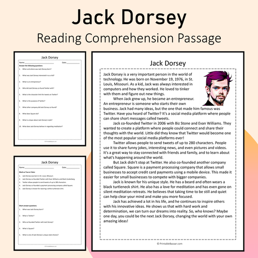 Jack Dorsey | Reading Comprehension Passage Printable Activity