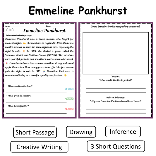 Emmeline Pankhurst | Short Reading Comprehension Creative Worksheet