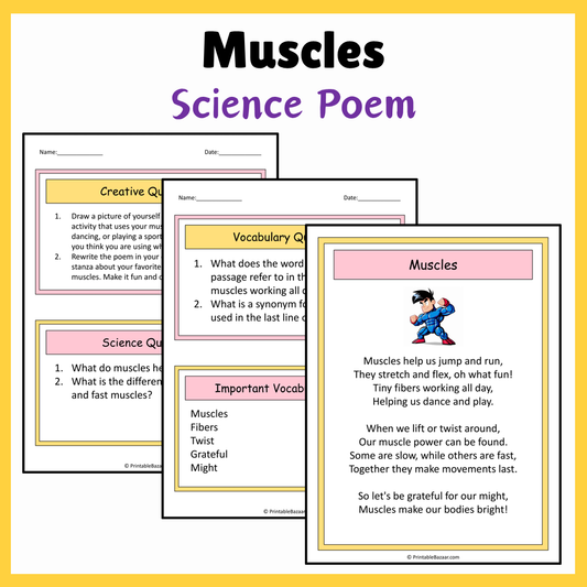 Muscles | Science Poem Reading Comprehension Activity
