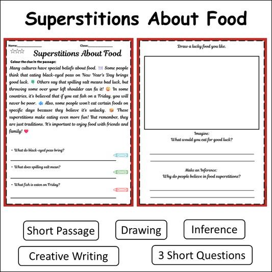 Superstitions About Food | Short Reading Comprehension Creative Worksheet