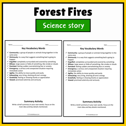 Forest Fires | Science Story Reading Comprehension Activity