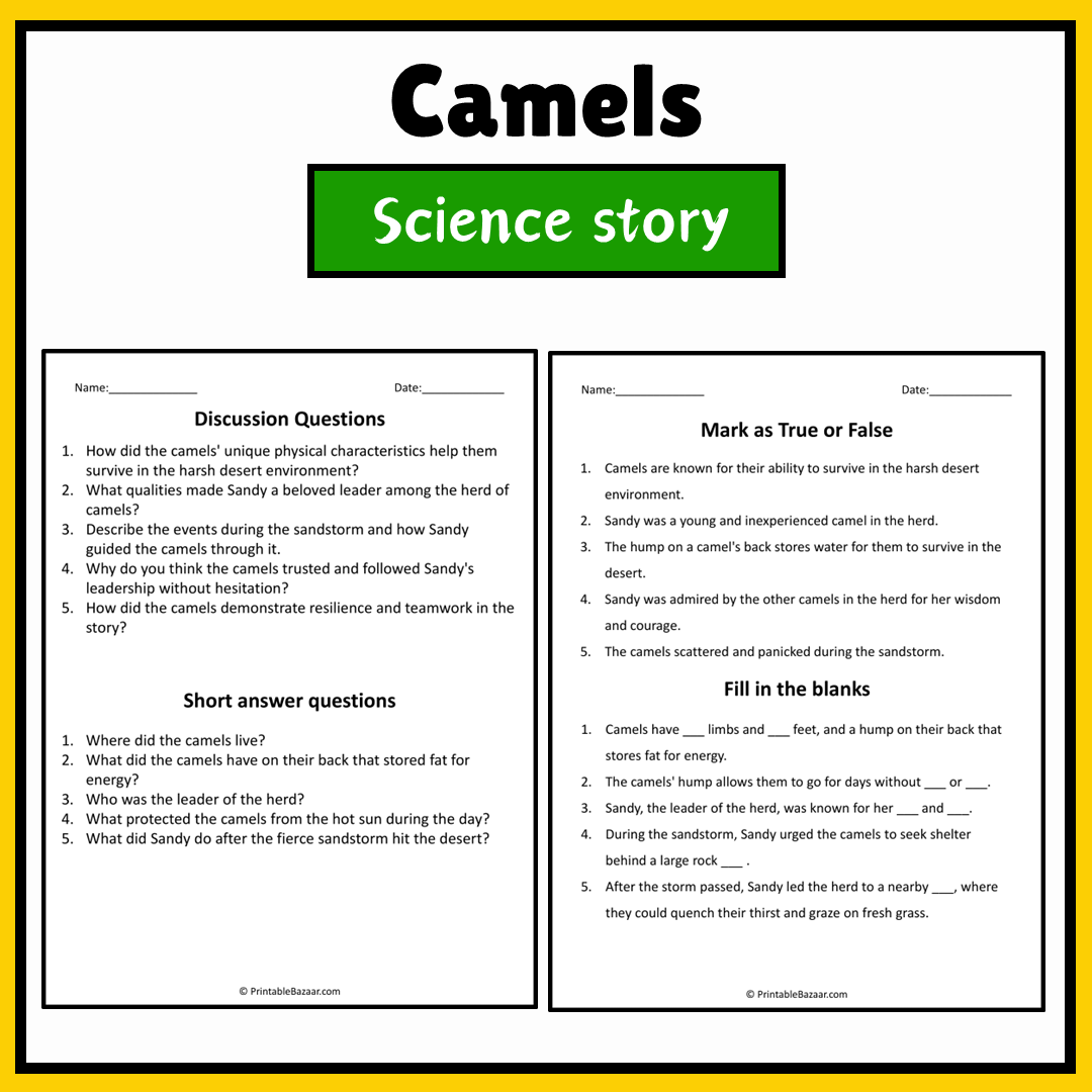 Camels | Science Story Reading Comprehension Activity