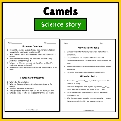 Camels | Science Story Reading Comprehension Activity