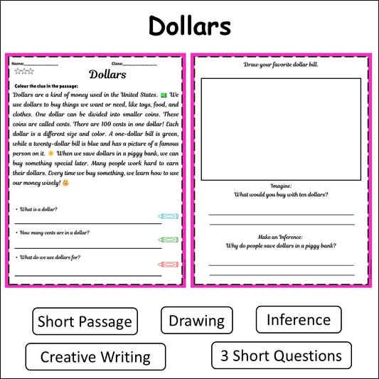 Dollars | Short Reading Comprehension Creative Worksheet