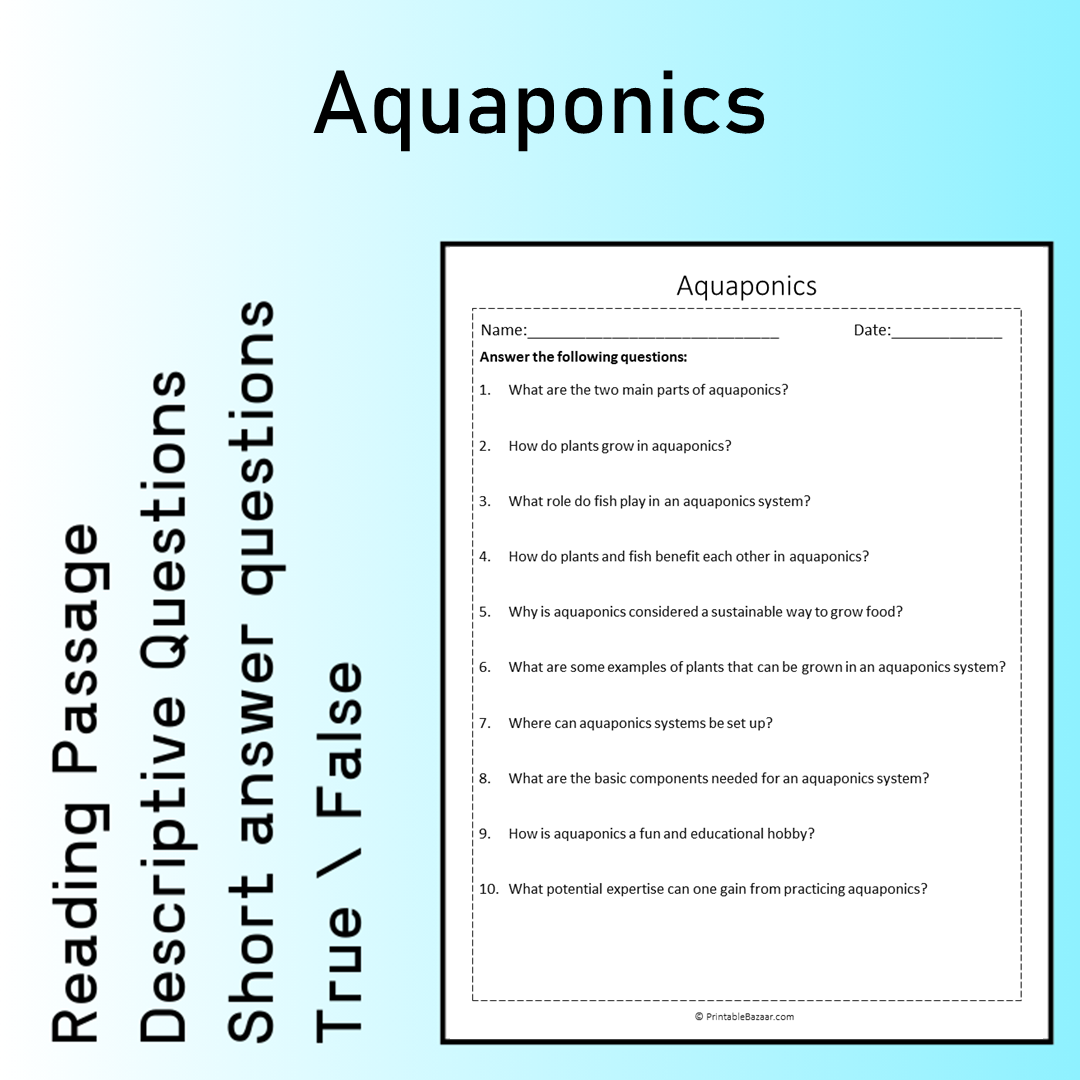 Aquaponics | Reading Comprehension Passage Printable Worksheet