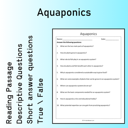 Aquaponics | Reading Comprehension Passage Printable Worksheet