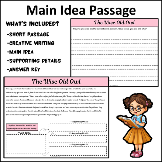 The Wise Old Owl | Main Idea and Supporting Details Reading Passage and Questions