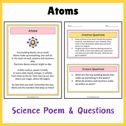 Atoms | Science Poem Reading Comprehension Activity