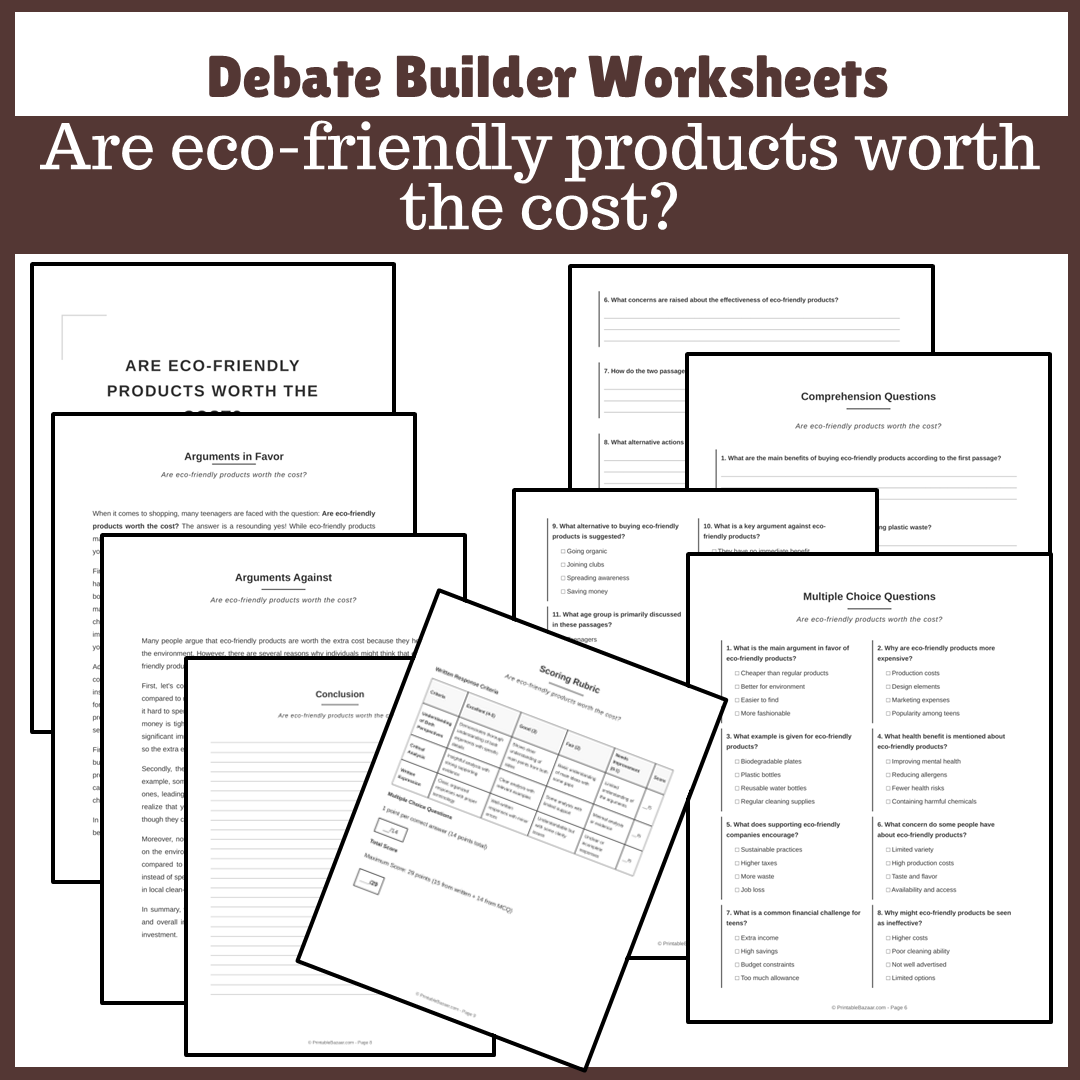 Are eco-friendly products worth the cost? | Favour and Against Worksheet Printable Activity