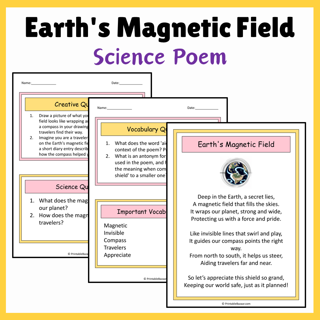 Earth's Magnetic Field | Science Poem Reading Comprehension Activity