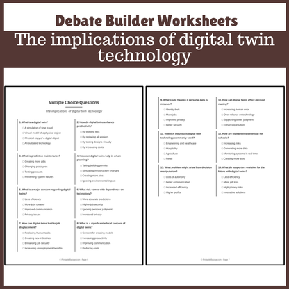 The implications of digital twin technology | Favour and Against Worksheet Printable Activity