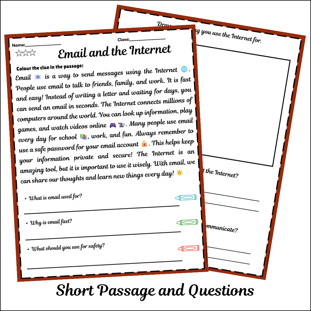 Email and the Internet | Short Reading Comprehension Creative Worksheet