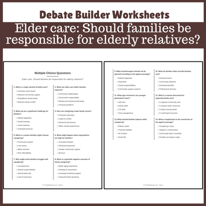 Elder care: Should families be responsible for elderly relatives? | Favour and Against Worksheet Printable Activity