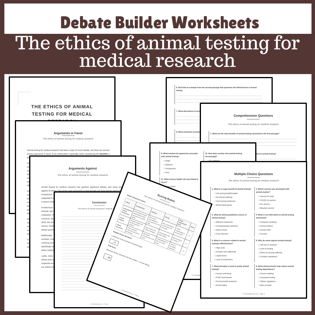 The ethics of animal testing for medical research | Favour and Against Worksheet Printable Activity