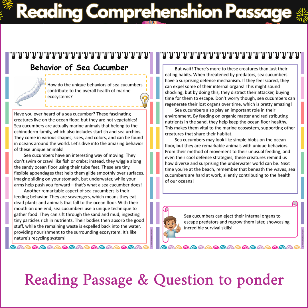Behavior of Sea Cucumber | Reading Comprehension Passage and Questions