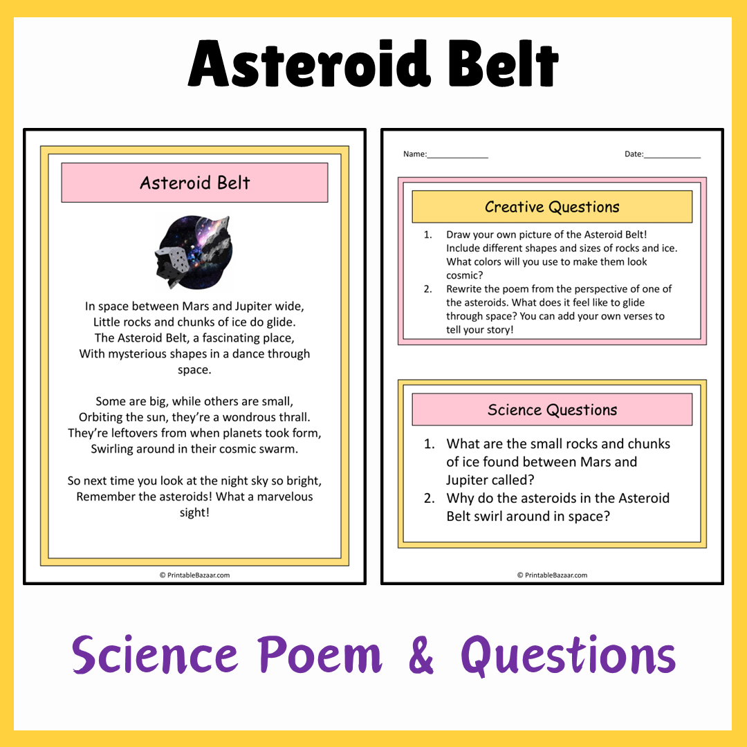 Asteroid Belt | Science Poem Reading Comprehension Activity