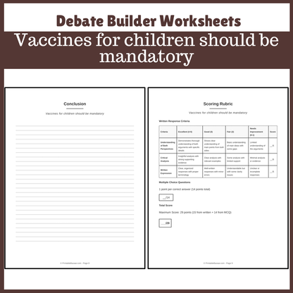 Vaccines for children should be mandatory | Favour and Against Worksheet Printable Activity