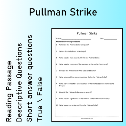 Pullman Strike | Reading Comprehension Passage Printable Worksheet