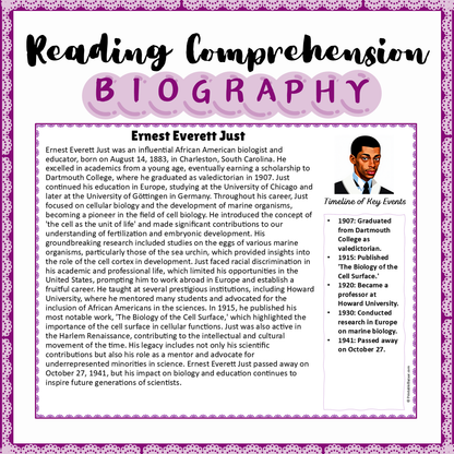 Ernest Everett Just | Biography Reading Comprehension and Questions Worksheet