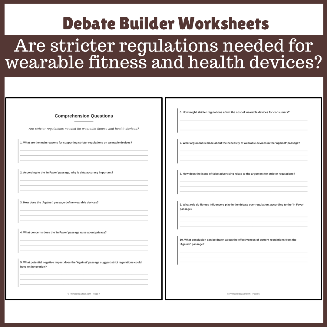 Are stricter regulations needed for wearable fitness and health devices? | Favour and Against Worksheet Printable Activity