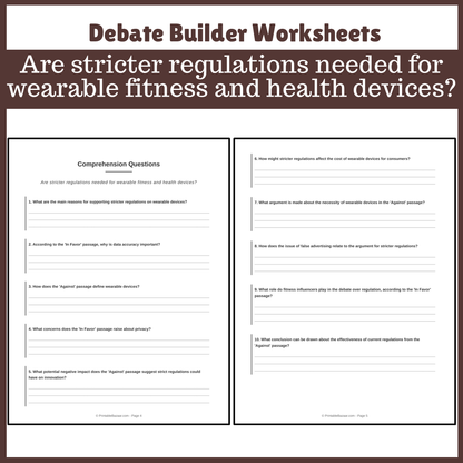 Are stricter regulations needed for wearable fitness and health devices? | Favour and Against Worksheet Printable Activity