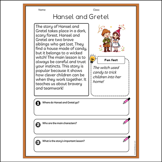 Hansel and Gretel | Reading Passage Comprehension Questions Writing Facts Worksheet