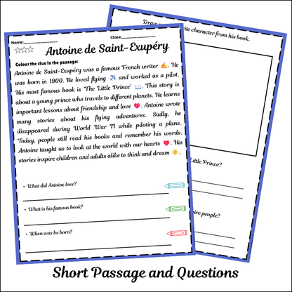Antoine de Saint-Exupéry | Short Reading Comprehension Creative Worksheet