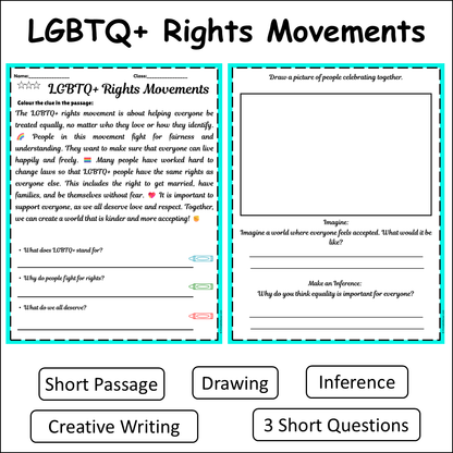 LGBTQ+ Rights Movements | Short Reading Comprehension Creative Worksheet
