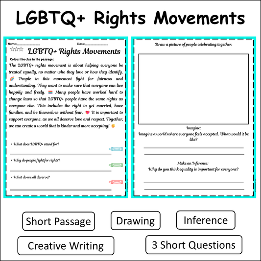 LGBTQ+ Rights Movements | Short Reading Comprehension Creative Worksheet