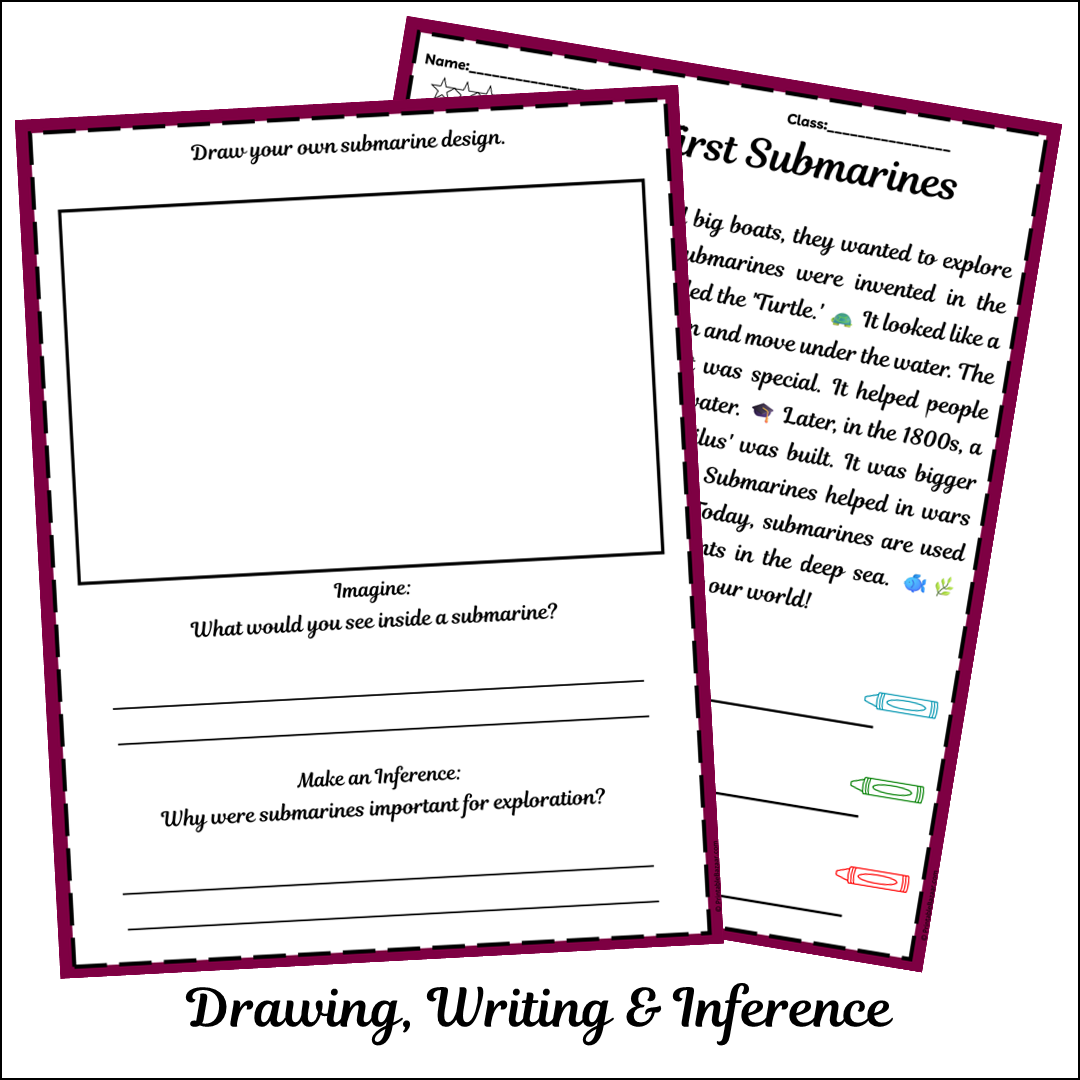 The First Submarines | Short Reading Comprehension Creative Worksheet