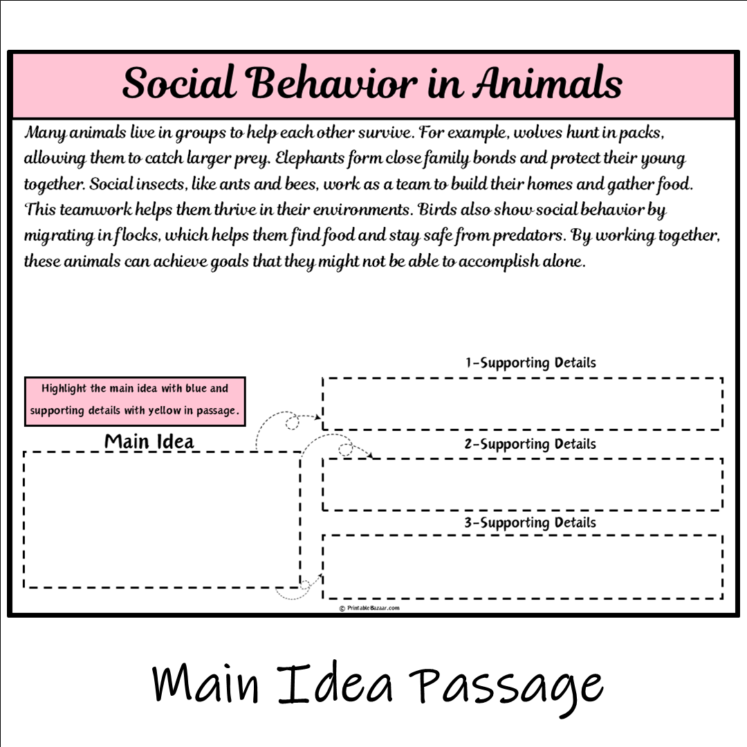 Social Behavior in Animals | Main Idea and Supporting Details Reading Passage and Questions