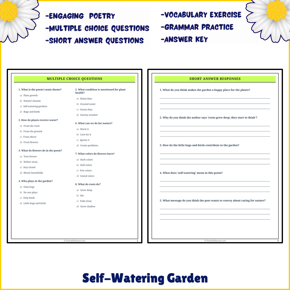 Self-Watering Garden | Poem Grammar Worksheet Printable Activity