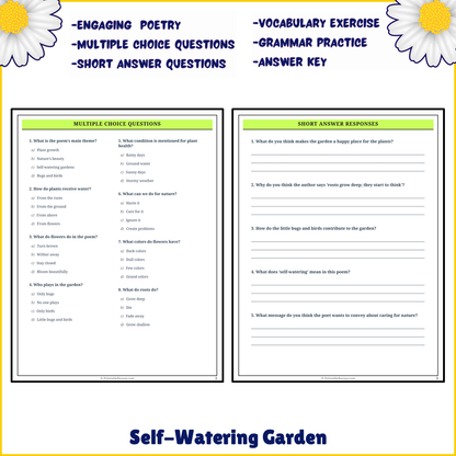 Self-Watering Garden | Poem Grammar Worksheet Printable Activity