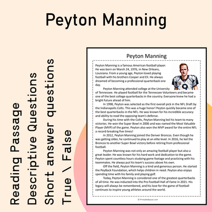 Peyton Manning | Reading Comprehension Passage Printable Activity