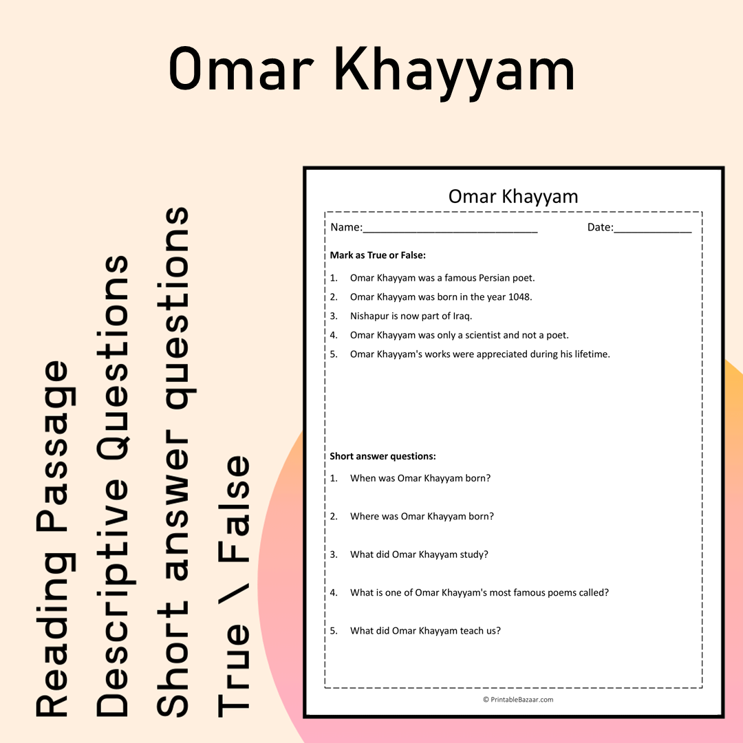 Omar Khayyam | Reading Comprehension Passage Printable Activity