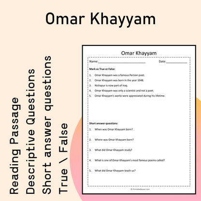 Omar Khayyam | Reading Comprehension Passage Printable Activity