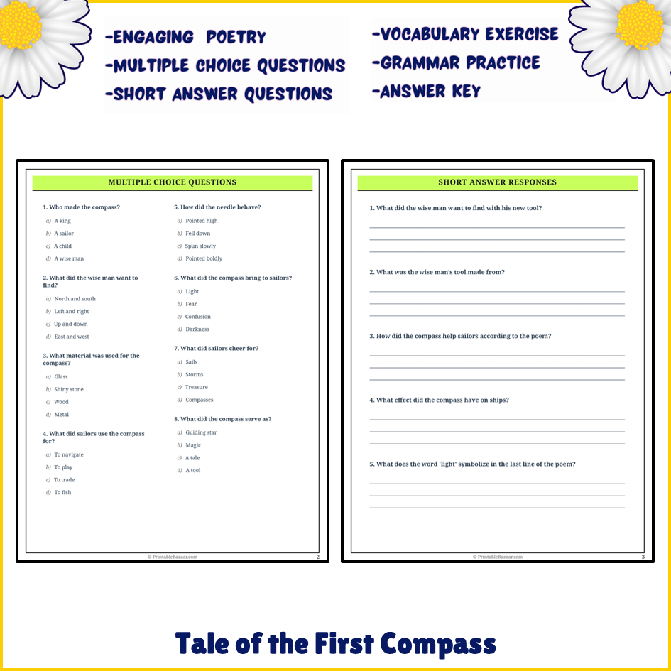 Tale of the First Compass | Poem Grammar Worksheet Printable Activity