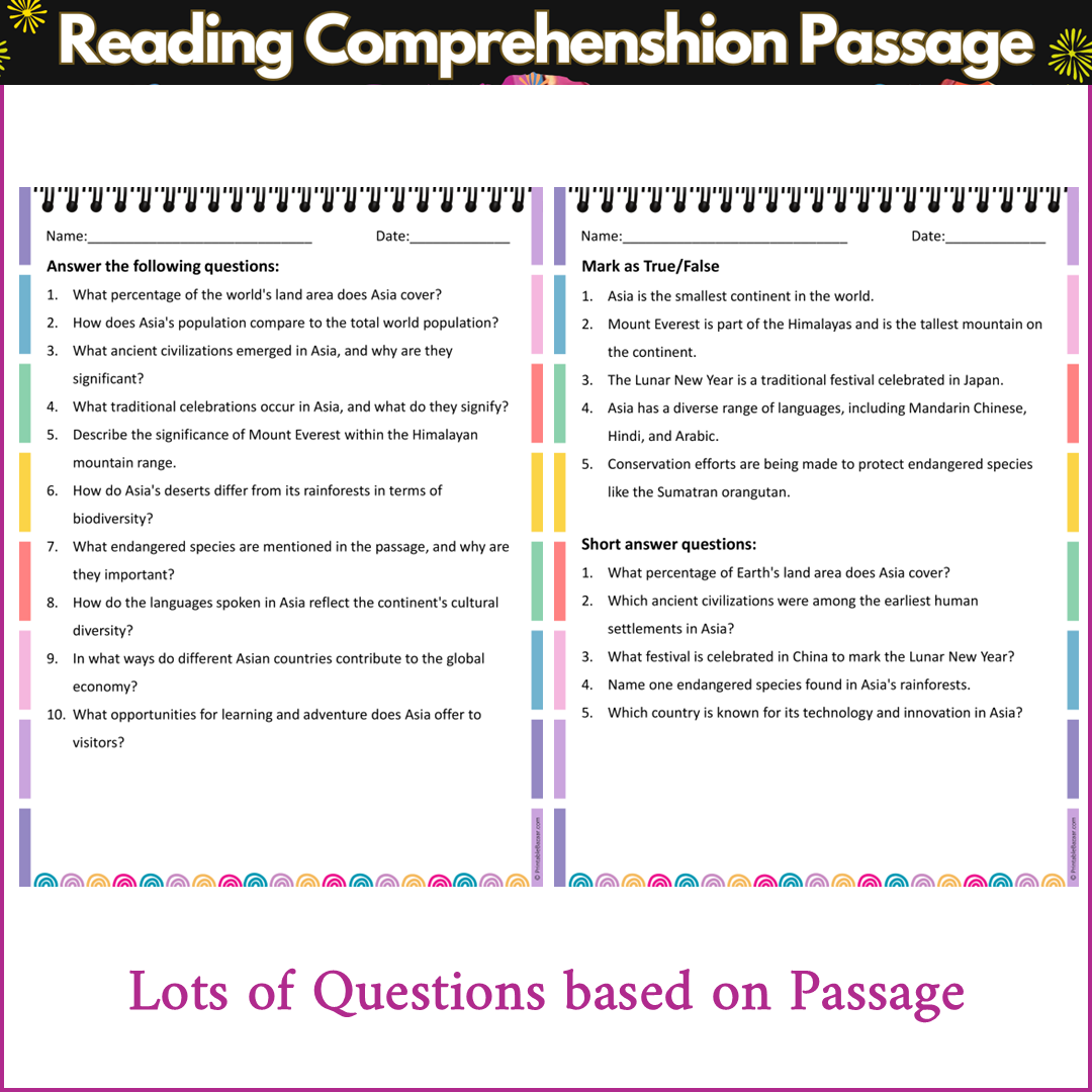 All About Asia | Reading Comprehension Passage and Questions