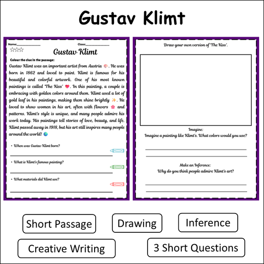 Gustav Klimt | Short Reading Comprehension Creative Worksheet