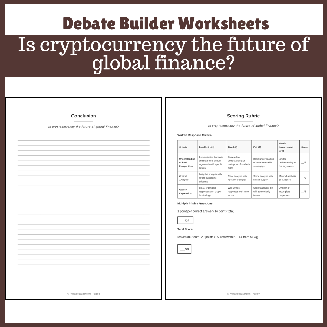 Is cryptocurrency the future of global finance? | Favour and Against Worksheet Printable Activity