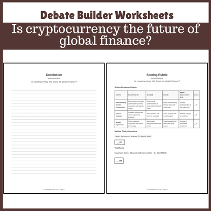Is cryptocurrency the future of global finance? | Favour and Against Worksheet Printable Activity
