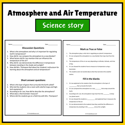 Atmosphere and Air Temperature | Science Story Reading Comprehension Activity